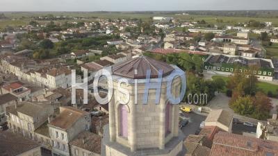 Aerial View Pauillac And Saint Martin Church, Medoc Village On The Gironde Estuary, France - Video Drone Footage