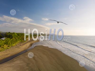 Sunset Over Beach With Mountain Background, Philippines, Drone View - Aerial Photography
