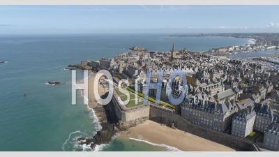 Aerial View Of The Fortified City Of Saint Malo, Brittany, France