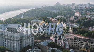 Aerial View Of Kiev (kyiv), St. Michael's Monastery, Kiev Skyline, Ukraine - Video Drone Footage