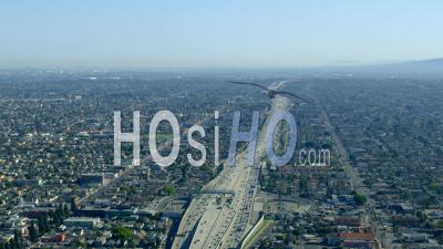 Aerial View Of Interstate 110 Highway Looking Towards Long Beach And San Pedro