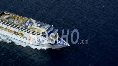 Aerial View Of Cruise Ship, Camera Approaches From Front (bow)