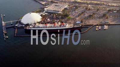 Aerial View Rms Queen Mary Docked At Long Beach