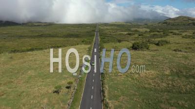 Straight Road With Cars On Pico Island In Azores - Video Drone Footage