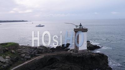 Aerial View Of Kermorvan Lighthouse, Near Brest, Brittany, France - Video Drone Footage