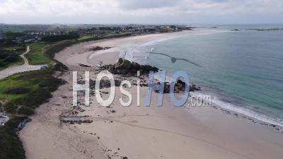 Aerial View Of Amiets Beach, Cleder, France - Video Drone Footage