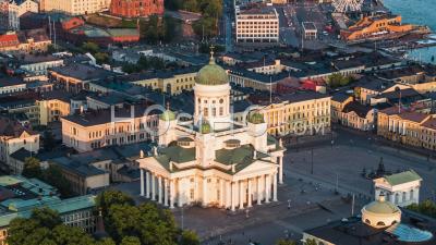 Establishing Aerial View Of Helsinki, Helsinki Cathedral, Finland - Video Drone Footage