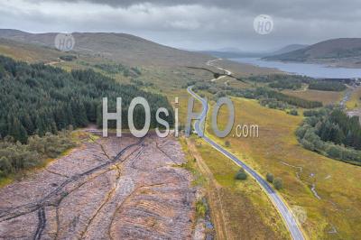 Scenic Road In The Northwest Highlands Of Scotland At Autumn - Aerial Photography