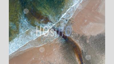 Dirty Land Water Polluting Ocean Top Down View - Aerial Photography