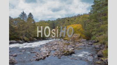 Drone Shoot Over River In Highlands At Autumn - Aerial Photography