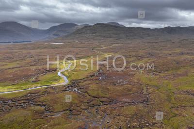 Aerial View Over Wetland In The Northwest Highlands Of Scotland - Aerial Photography