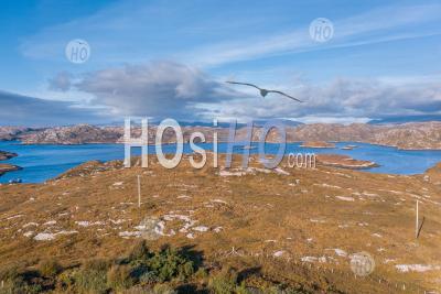 Aerial View Over Loch Laxford Islands In Scotland - Drone Point Of View - Photographie Aérienne