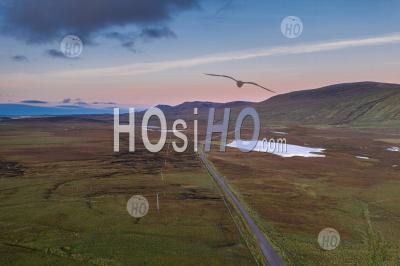 Aerial View Over A838 Across Scottish Highlands At Sunset - Aerial Photography