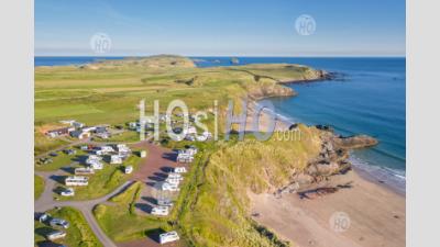 Aerial View Over Coastal Campsite In Scottish Highlands - Aerial Photography