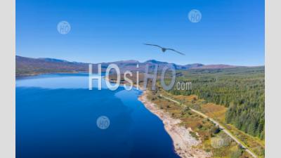 Aerial View Over Loch Shin In Scottish Highlands - Aerial Photography