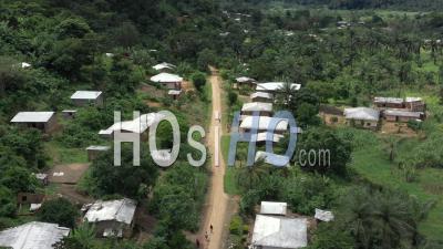 Flight Over An African Village In The Rain Forest - Video Drone Footage