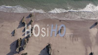 Top Down Drone View Over Sandy Beach In Scotland