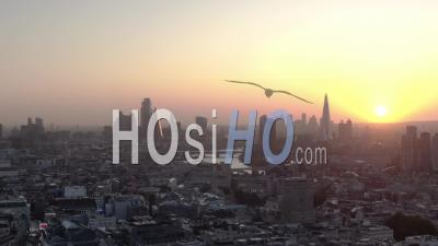 City Of London Skyline And London Eye At Sunrise - Video Drone Footage