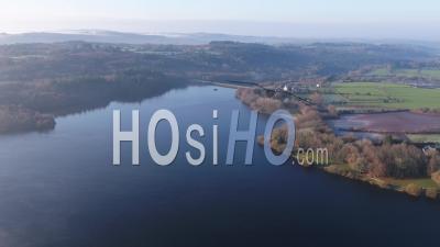 Cold And Sunny Morning At The Drennec Lake - Video Drone Footage