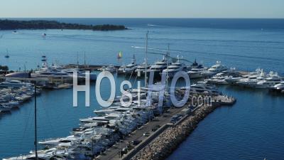 Cannes Harbor With Yatchs, French Riviera - Video Drone Footage