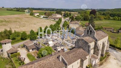 Aerial View Of A Church And Cemetery In The French Countryside - Aerial Photography