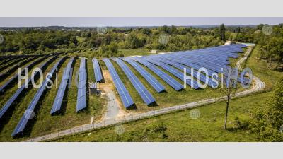 Aerial Industrial View Photovoltaic Solar Units Desert Environment Producing Renewable Energy - Aerial Photography