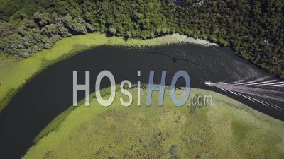 Montenegro Skadar Lake River Boat. Aerial Footage - Video Drone Footage