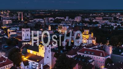 Tallinn Establishing Aerial Shot View Of Tallinn Skyline Estonia Night Evening Sunset - Video Drone Footage