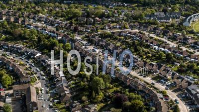 Aerial View Of Classic British Housing Estate, English Houses And Homes From Above - Video Drone Footage