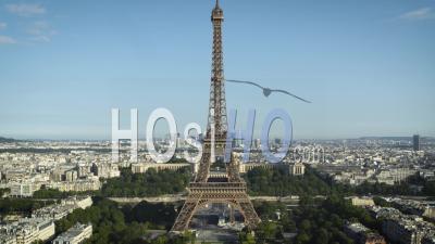 Aerial View Of The Eiffel Tower In Summer - Video Drone Footage