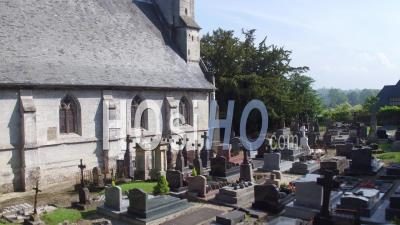 Video Drone Footage Of The Church Saint Pierre Of Saint Pierre Azif, Normandy, Calvados, France