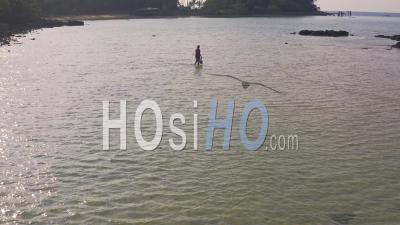 Fisherman Off Beach In Koh Mak - Video Drone Footage