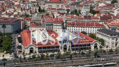 Lisbon Skyline, Pombaline Downtown, Lisbon, Lisboa, Portugal - Video Drone Footage
