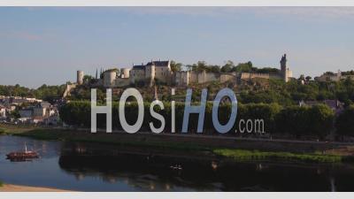 Chinon City On Vienne River, Video Drone Footage