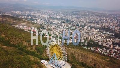 2019 - Aerial Video Around The Tbilisi Ferris Wheel In The Republic Of Georgia - Video Drone Footage