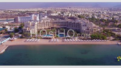 2019 - Aerial Video Over The City Of Aqaba, Jordan With Large Hotels And Beaches - Video Drone Footage