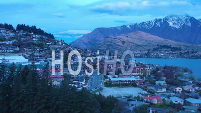 2019 - Aerial Video Over Queenstown, New Zealand At Night Or Dusk - Video Drone Footage