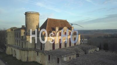Castle Of Duras And Village At Sunset - Aerial Video By Drone