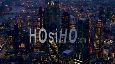 City Of London At Sunset, Filmed By Helicopter