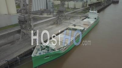 A Maize Loading Operation In A Cargo Ship - Video Drone Footage