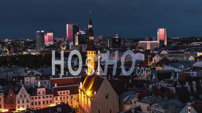 Tallinn Skyline Estonia Night, Evening, Sunset - Video Drone Footage