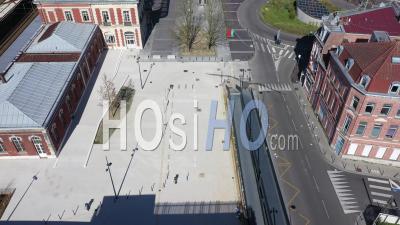Roubaix Empty City During Covid-19 Global Lockdown - Video Drone Footage