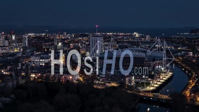 Cardiff Wales United Kingdom, By Night - Video Drone Footage