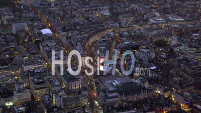 Piccadilly Circus And Regent Street At Night, London Filmed By Helicopter