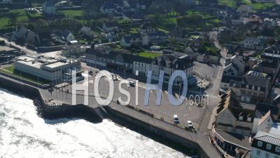 Aerial View Above Arromanches Les Bains During The Containment Covid19 - Video Drone Footage