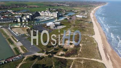 Aerial View Above The Beach Of Courseulles Sur Mer,During The Containment Covid19 - Video Drone Footage