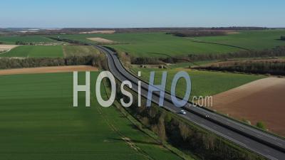 Empty Highway A29 Near City Of Amiens During Lockdown Due To Covid-19 - Video Drone Footage
