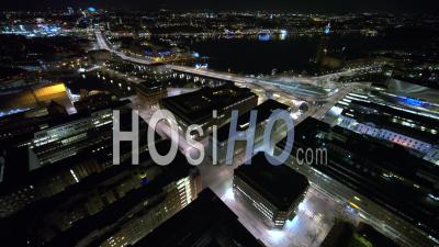 Traffic On Central Bridge In Stockholm, Sweden - Video Drone Footage