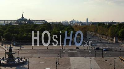 Place De La Concorde Showing The Triumphal Arch And Almost Empty Place, Drone Point Of View