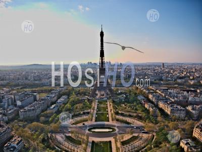 Hdr Photograph Of Eiffel Tower, Champ De Mars And Rooftops During The Quarantine Of Paris Seen By Drone